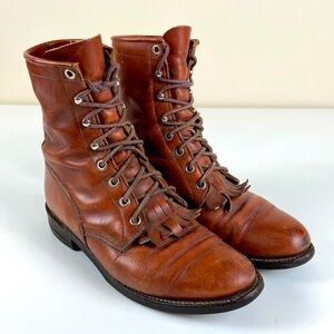 Justin Boots Brown Leather Lace-Up Kiltie Boots